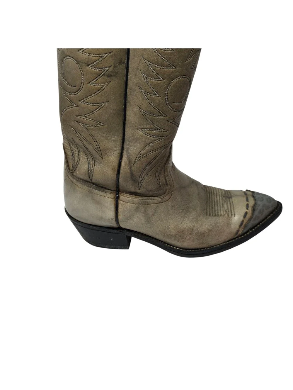 Vintage Acme Cowboy Boots Two Tone Gray Leather Size 7 1/2 EW
